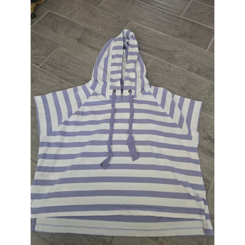 Maeve Anthropologie Boxy Copper Striped Short Sleeve Hoodie Cotton Small Beachy